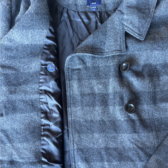 73% Wool Vintage Grey & Black Stripped Gap Pea Coat/Blazer - Picture 8 of 10